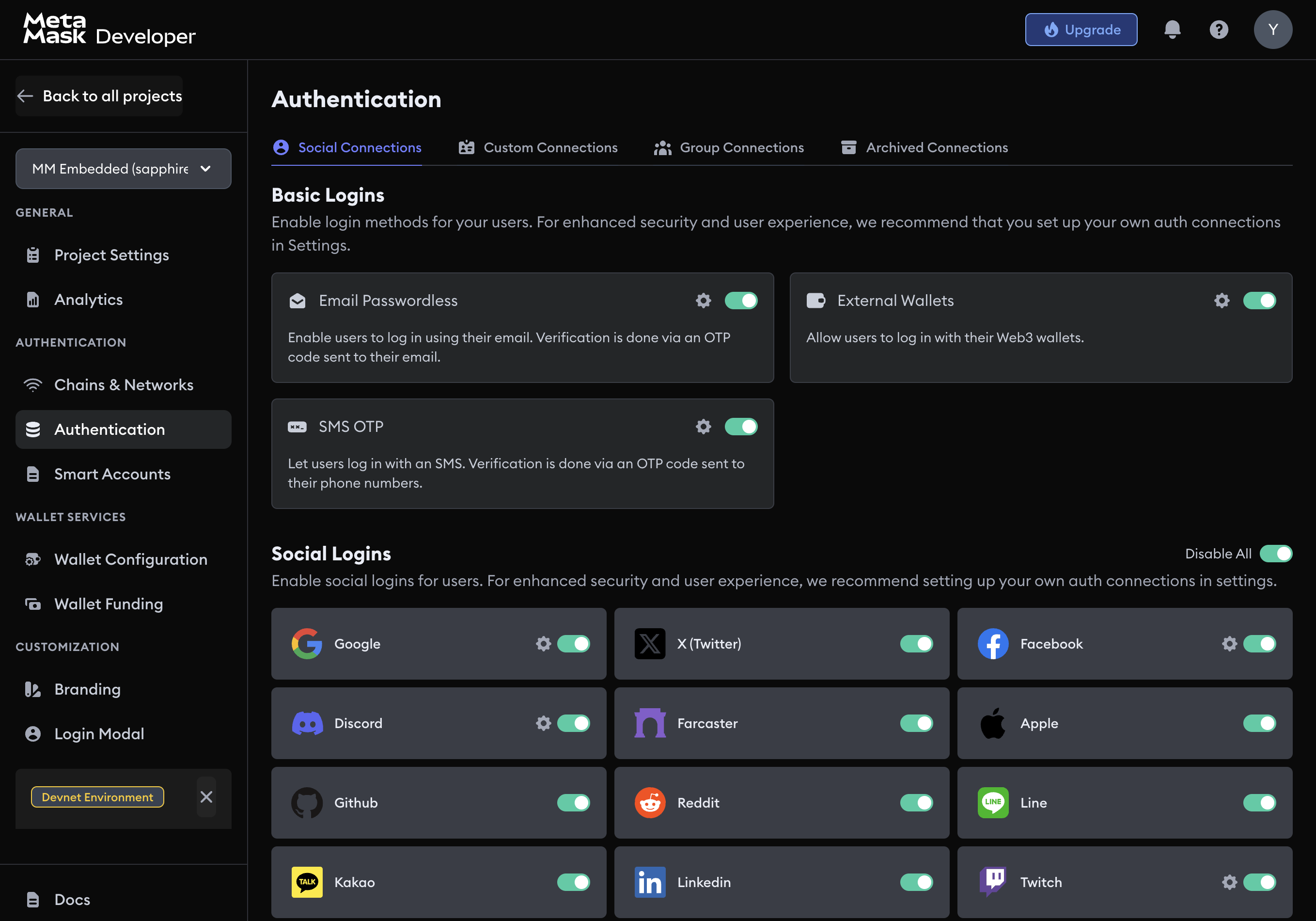 Toggle Google Connection on Dashboard